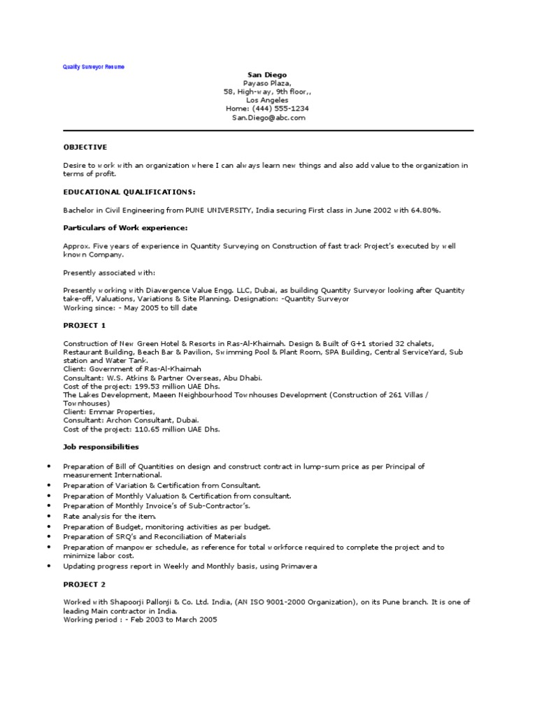 Quality Surveyor Resume Surveying Consultant - 