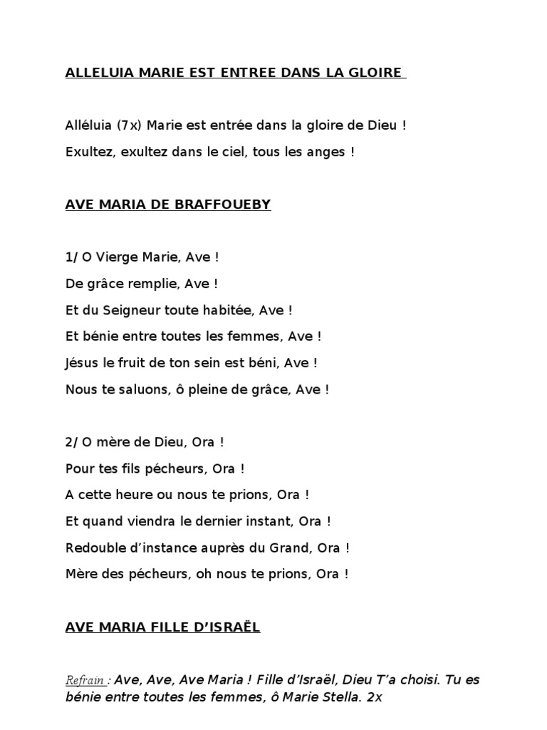 Tu Es Toute Belle Marie Partition Gratuite Alleluia Marie Est Entree Dans La Gloire | PDF | Marie, mère de Jésus |  Expérience et comportement religieux