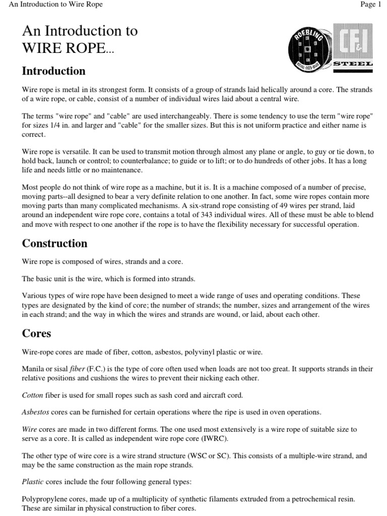 An Introduction To Wire Rope PDF Rope Wire