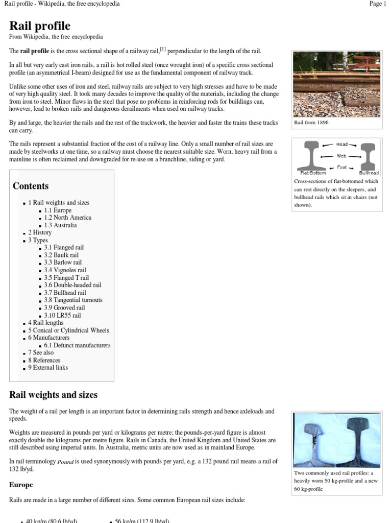 Rail Profile - Wikipedia, The Free Encyclopedia | PDF | Track (Rail ...