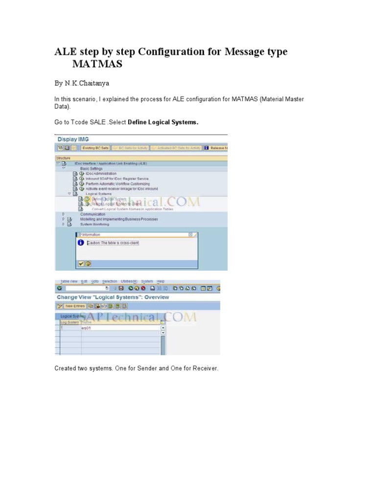 ALE Step by Step Configuration for Message Type MATMAS