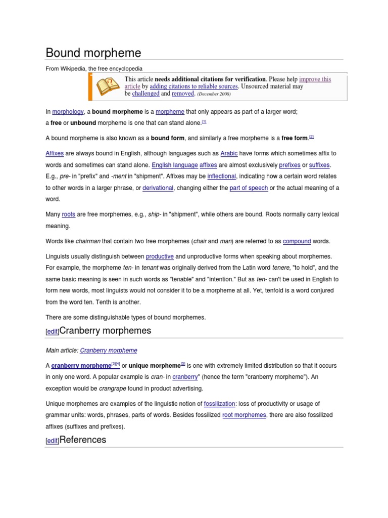 Bound Morpheme Word Lexicology