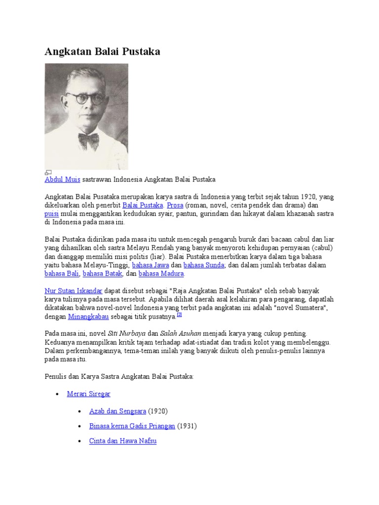 Puisi Angkatan Balai Pustaka Dan Pengarangnya KT Puisi