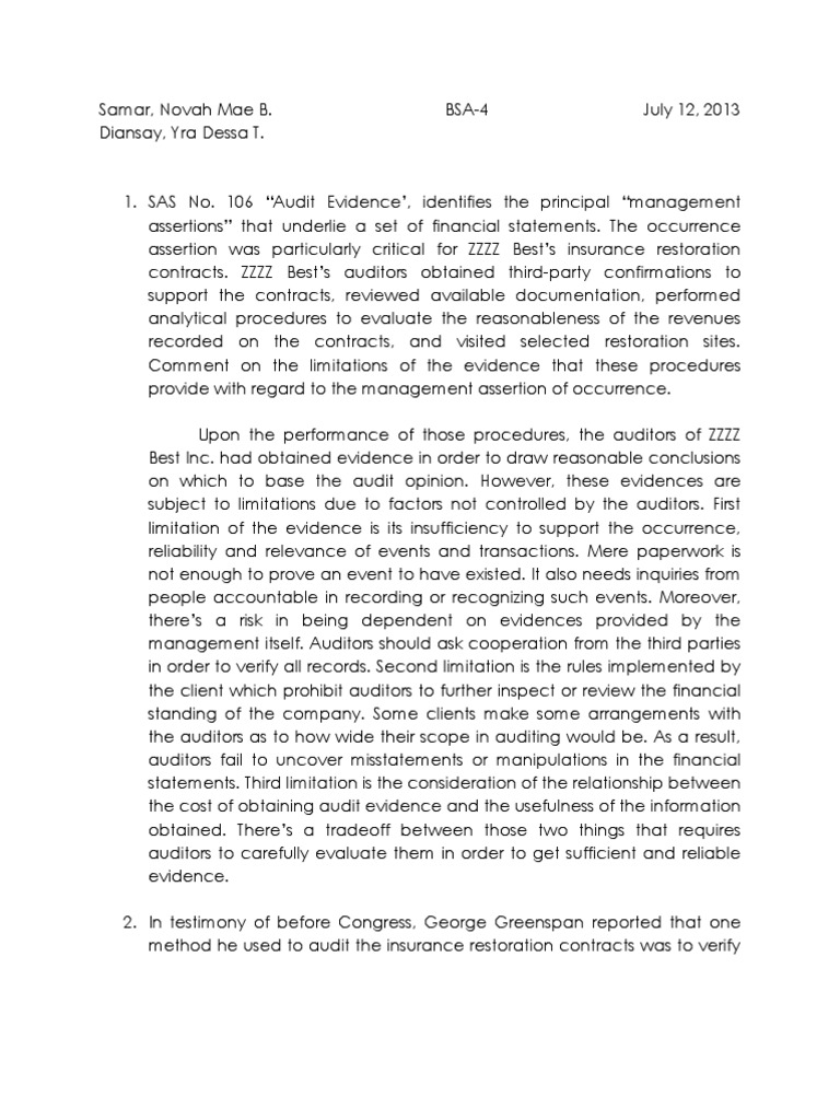 Audit Case Study 3 Auditor's Report Audit