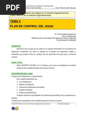 Tema 5 Plan De Control De Agua Industria De Alimentos Agua