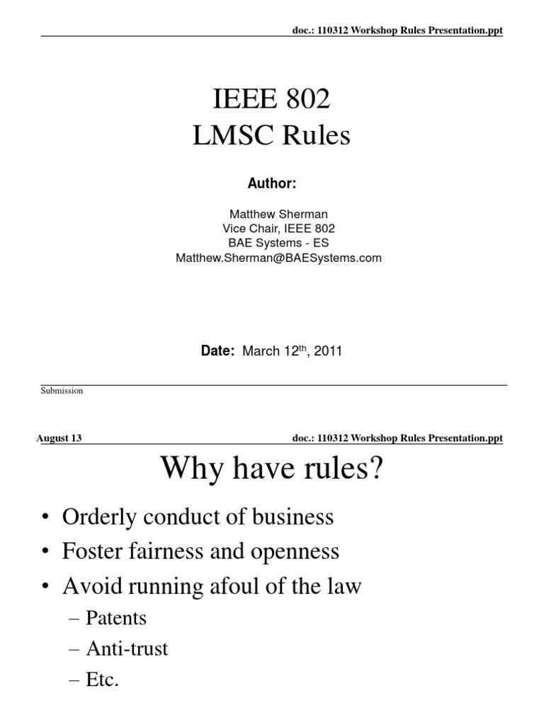 IEEE 802 Workshop Rules Overview | PDF | Institute Of Electrical And ...