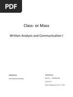 Class-Or Mass: Written Analysis and Communication I