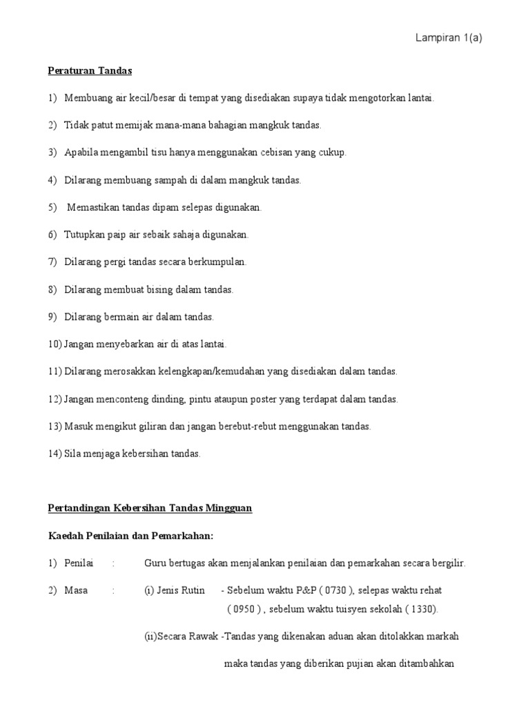 Peraturan Tandas Lampiran 1a Pdf