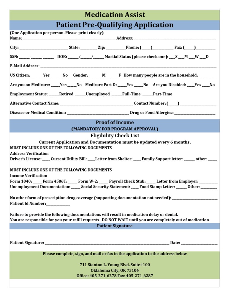 Medication Assistance Pre-Qualifying Form | PDF | Politics