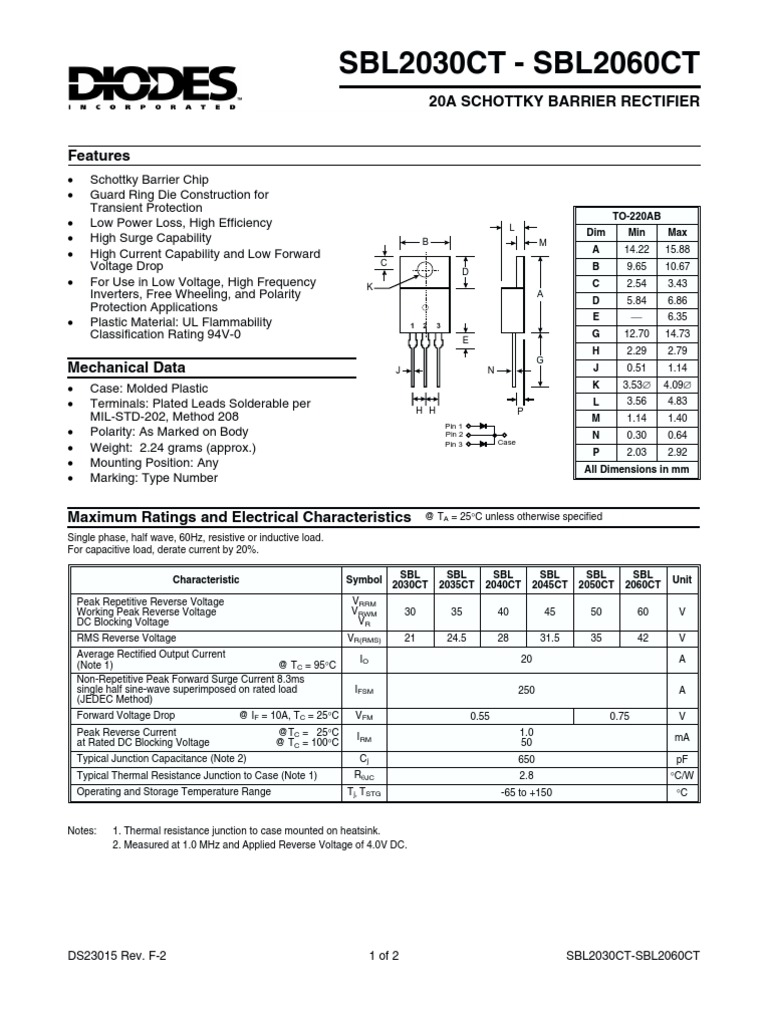 SBL2030CT - SBL2060CT: 20A Schottky Barrier Rectifier | PDF | Rectifier ...