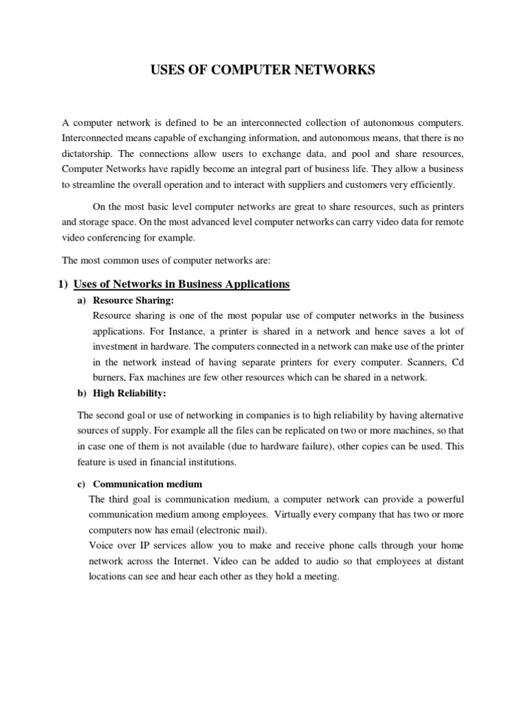 Uses of Computer Networks | PDF | Mobile Phones | Computer Network