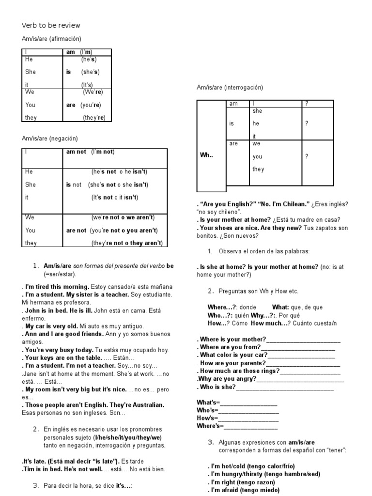 Verb To Be Review | PDF