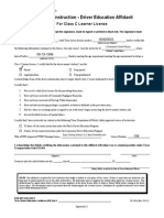DL 90A Classroom Instruction - Driver Education Affidavit