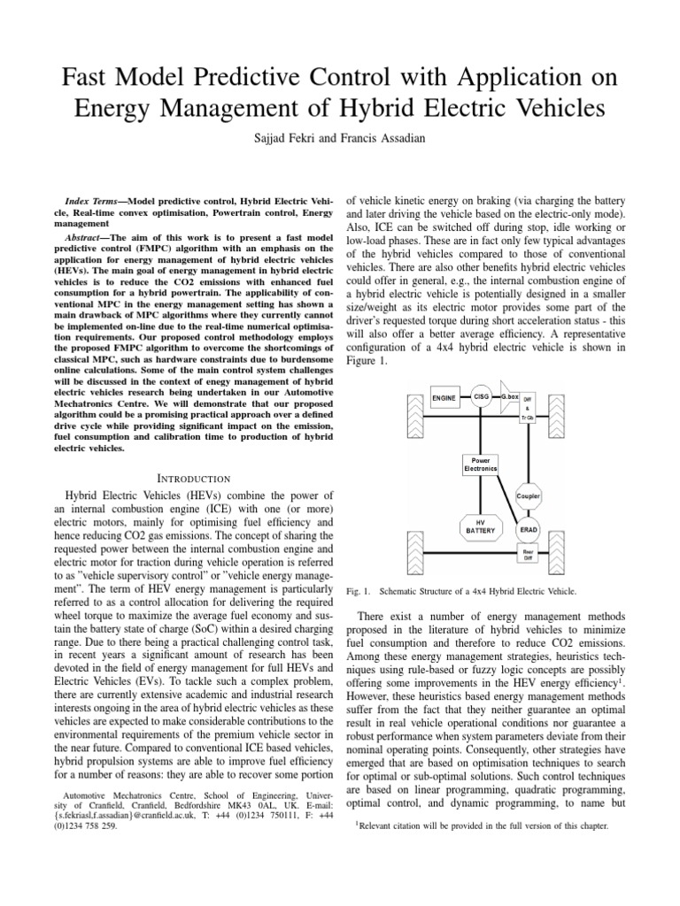 Fast Model Predictive Control With Application On Energy Management of ...