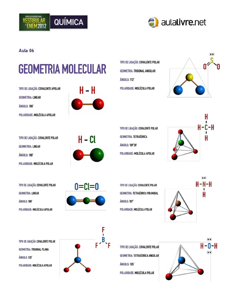 Geometria Molecular: Exercícios e Respostas | PDF | Métodos e Materiais ...