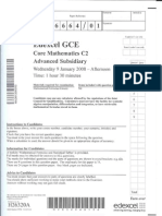 Edexcel GCE Core 2 Mathematics C2 advanced subsidary jan 2008 6664/01 question paper