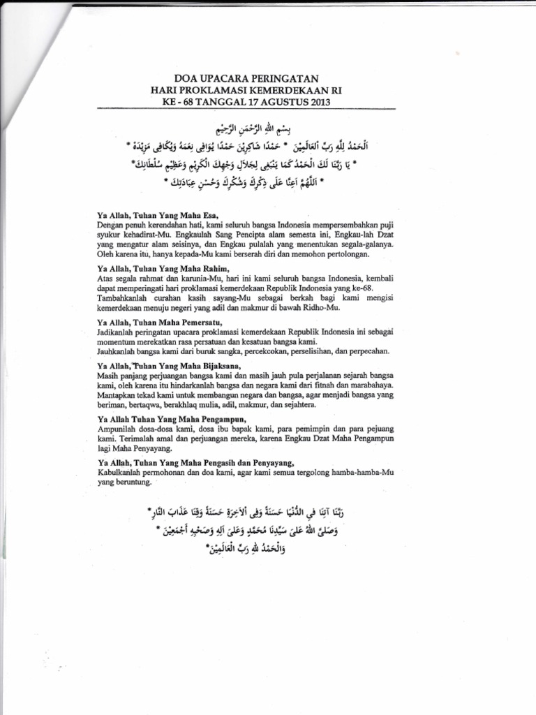 Doa Upacara 17 Agustus 2013