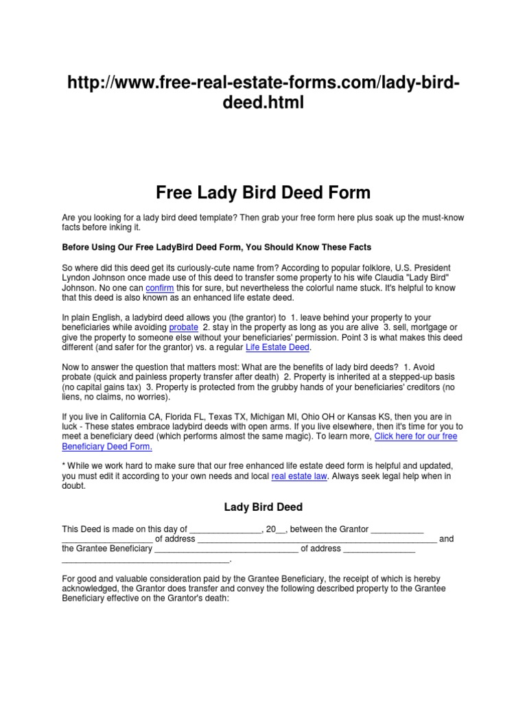free lady bird deed form | pdf | deed | common law
