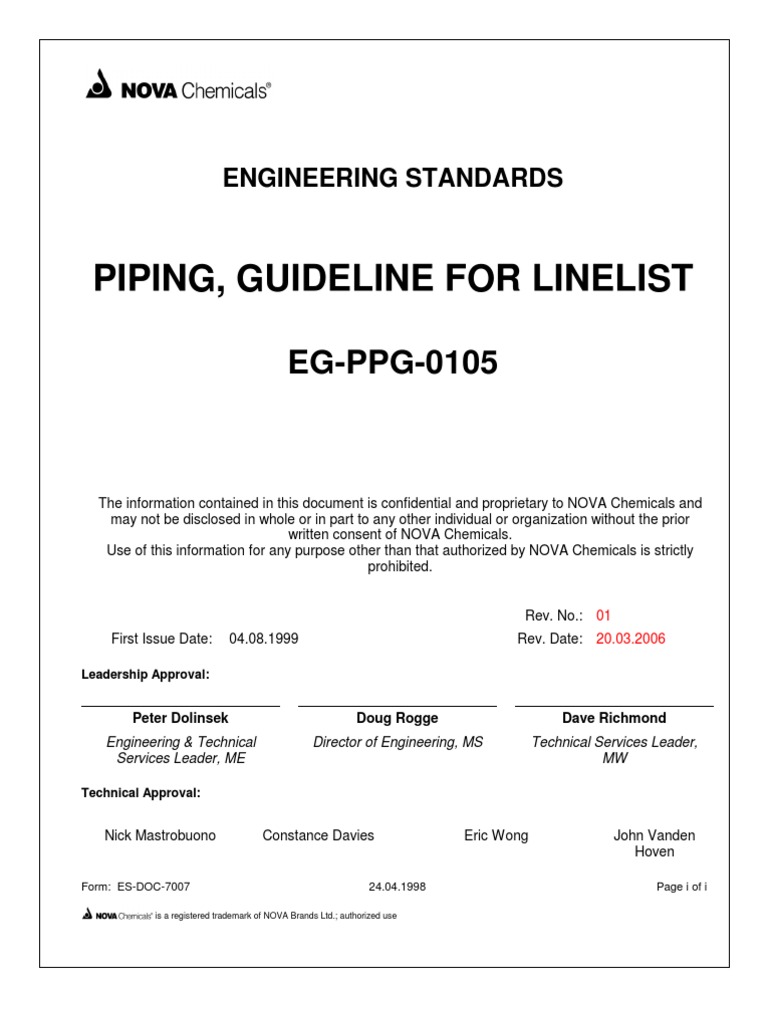 Piping Guideline for Line List Pipe (Fluid Conveyance) Thermal