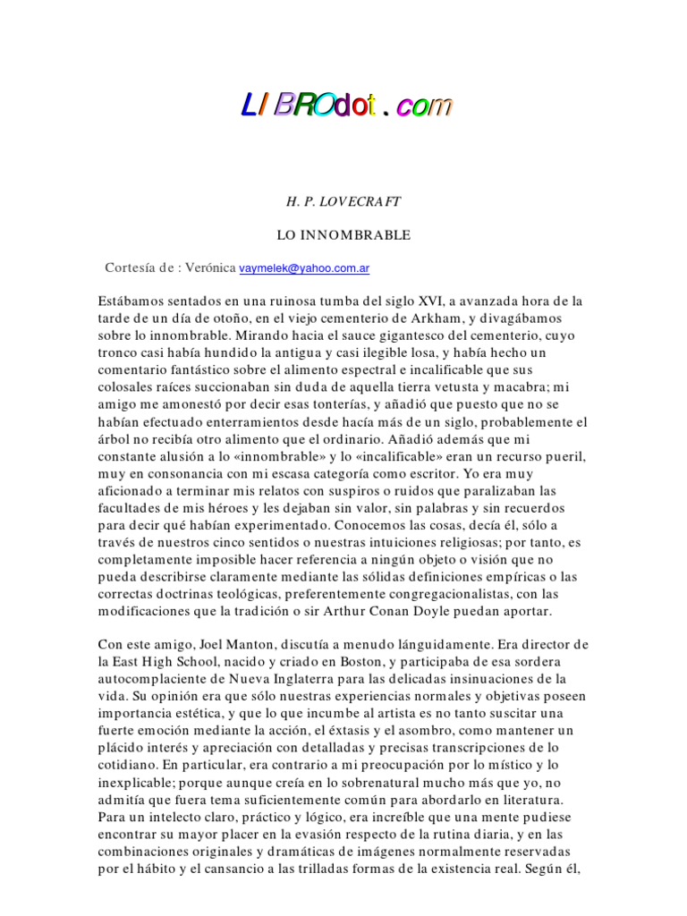 Lo innombrable en Lovecraft | PDF | HP Lovecraft | Existencia