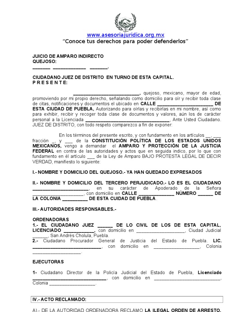 Formato Juicio de Amparo Indirecto Contra Orden de Aprehension | PDF ...