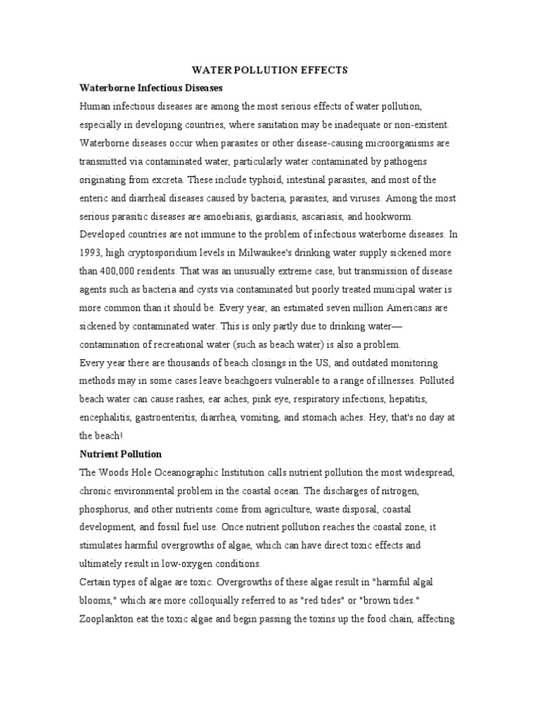 Impact of Water Pollution on Health and Ecosystems | PDF | Wellness