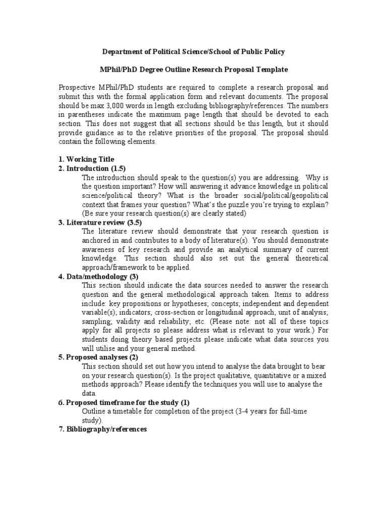 MPhil PHD Research Proposal Template  PDF Within Policy Proposal Template