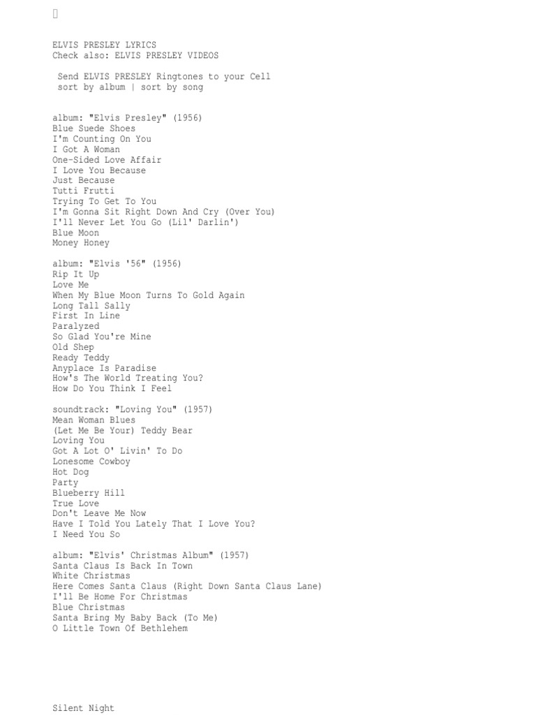 Elvis Presley Lyrics | PDF | Elvis Presley | American Music Articles  Needing Attention