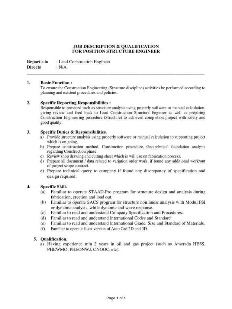 Structural Engineer Job Description | PDF | Specification (Technical ...