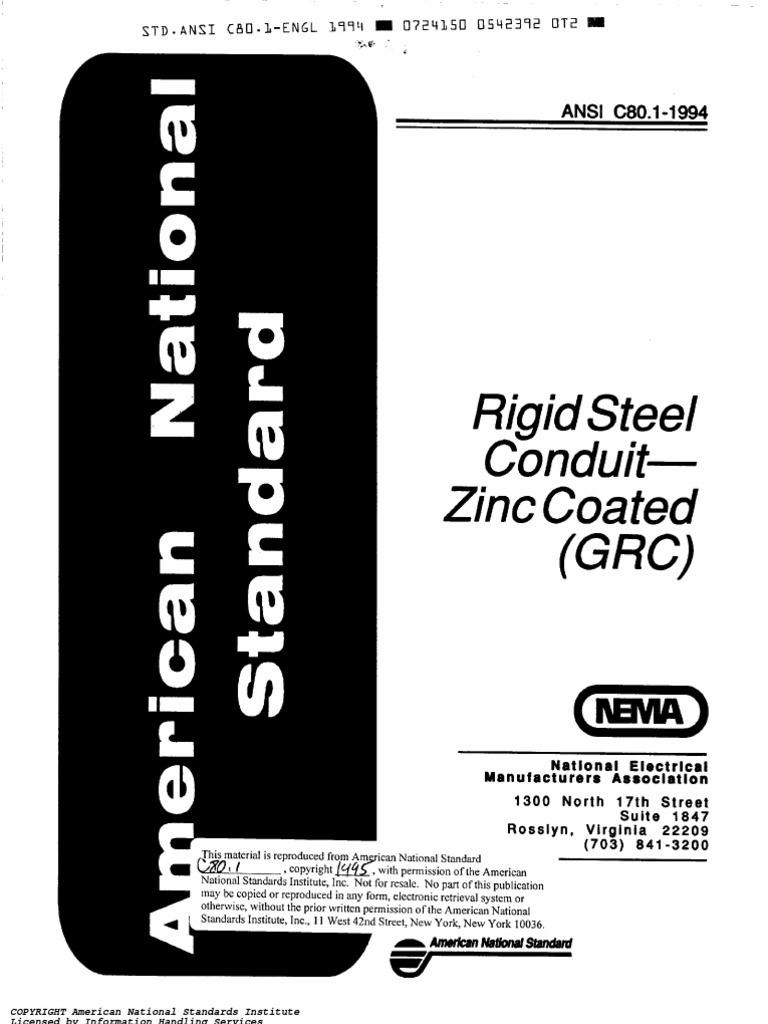 ANSI C80.1 Rigid Steel Conduit for Zinc Coated Pipe (Fluid Conveyance