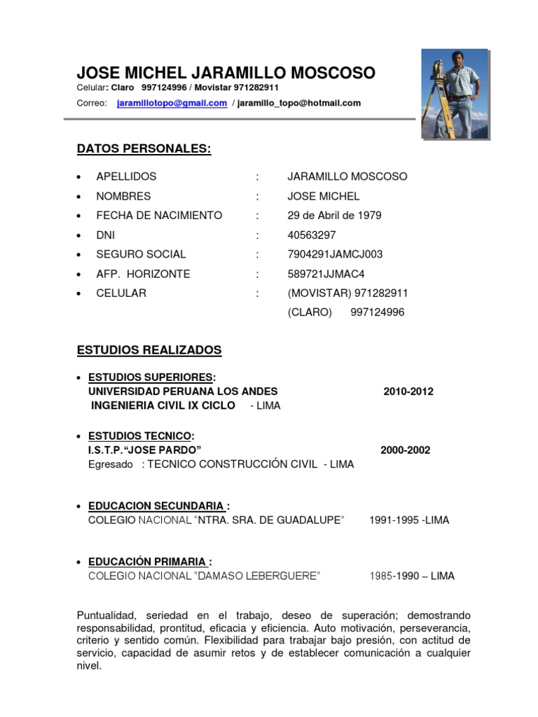 CV de Topógrafo José Jaramillo | PDF | Viajes y turismo