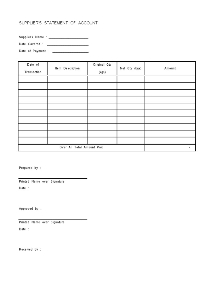 Supplier Statement of Account Template | PDF | Finance & Money Management