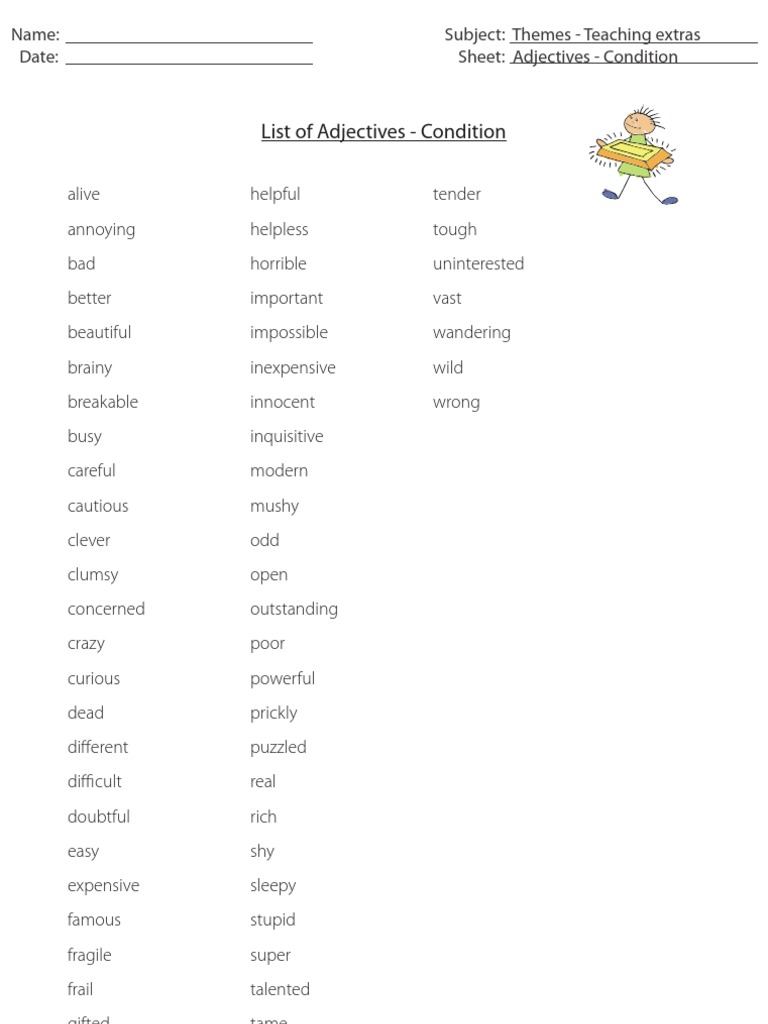 A List of Adjectives Describing Condition Alive, Dead, Broken, Healthy