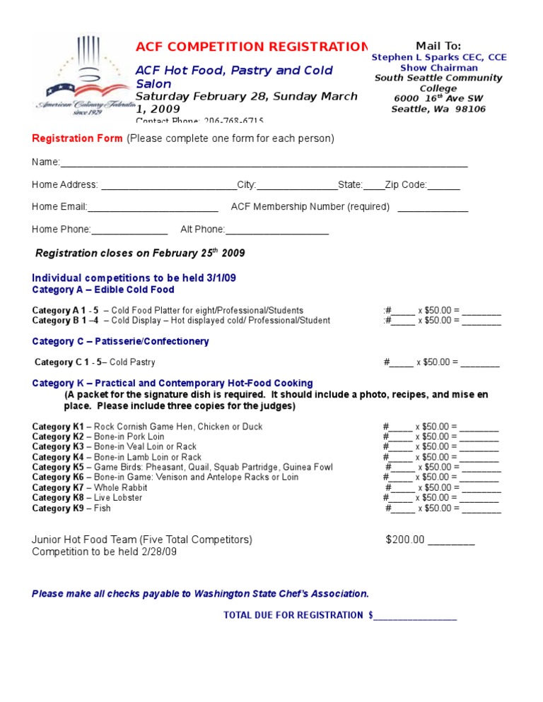 ACFHot Food Reg Form | PDF | Cuisine | Foods