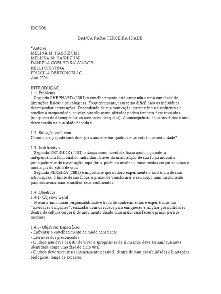 Dança e Qualidade de Vida na Terceira Idade | PDF | Envelhecimento ...
