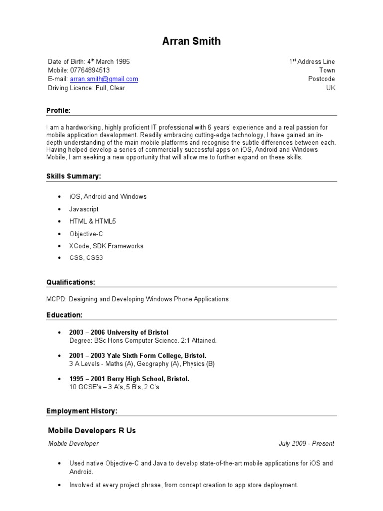 Mobile Application Developer CV | PDF