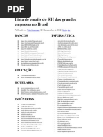 Lista de Emails Do RH Das Grandes Empresas No Brasil