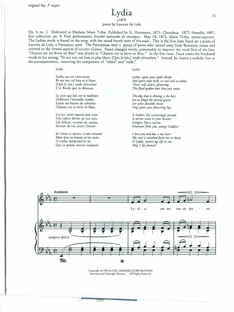 Lydia by Gabriel Faure