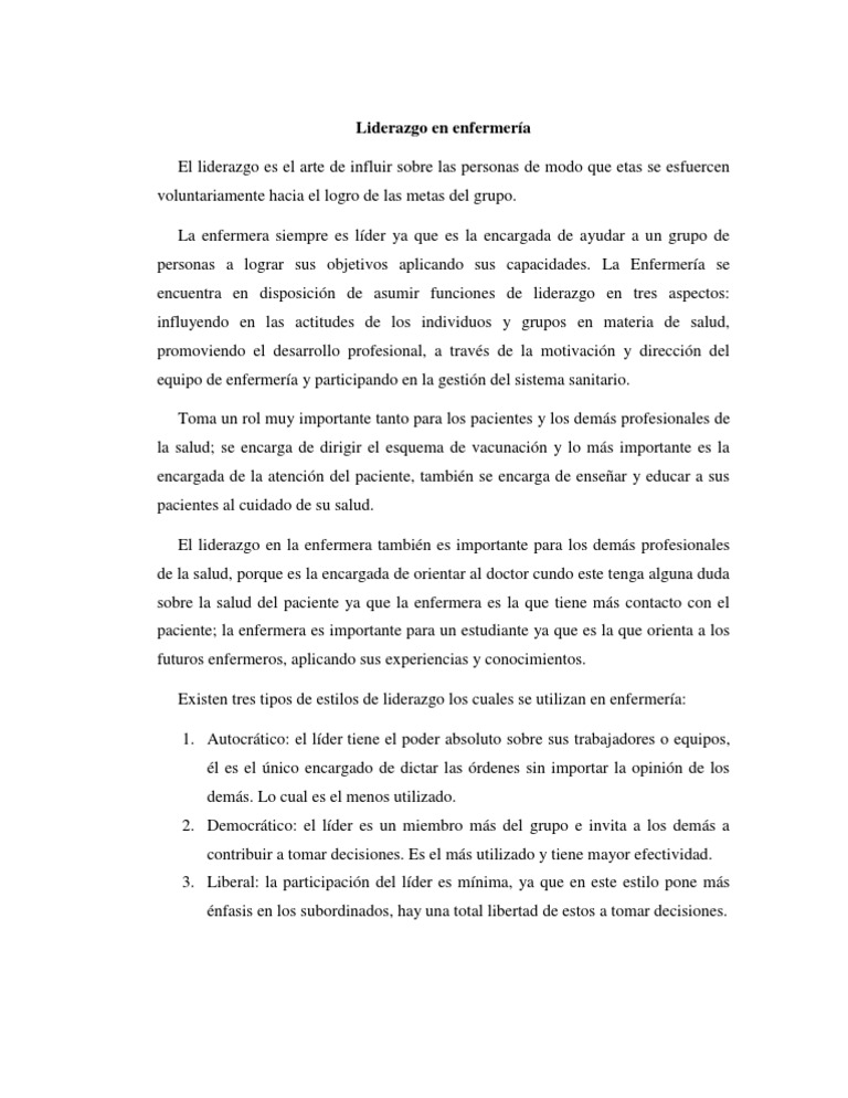 Liderazgo en enfermería