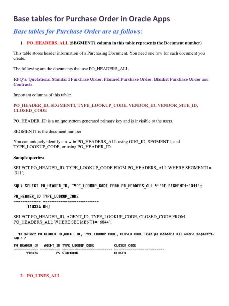 Base Tables For Purchase Order in Oracle Apps Download Free PDF