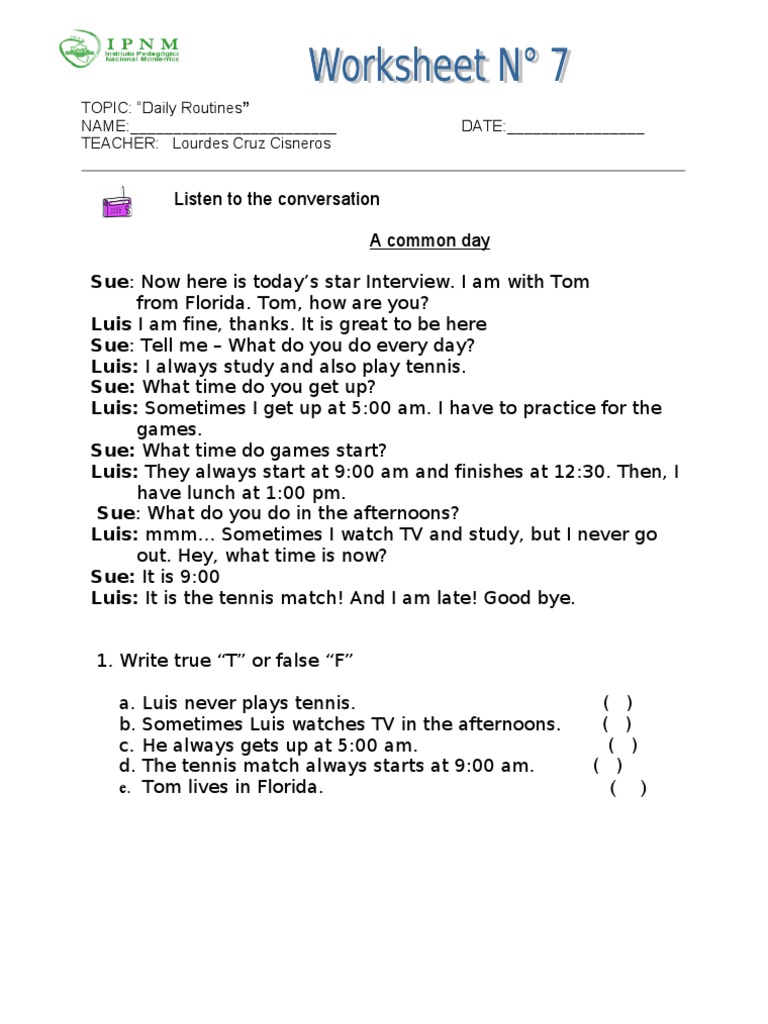 Daily Routines: A Conversation Guide | PDF