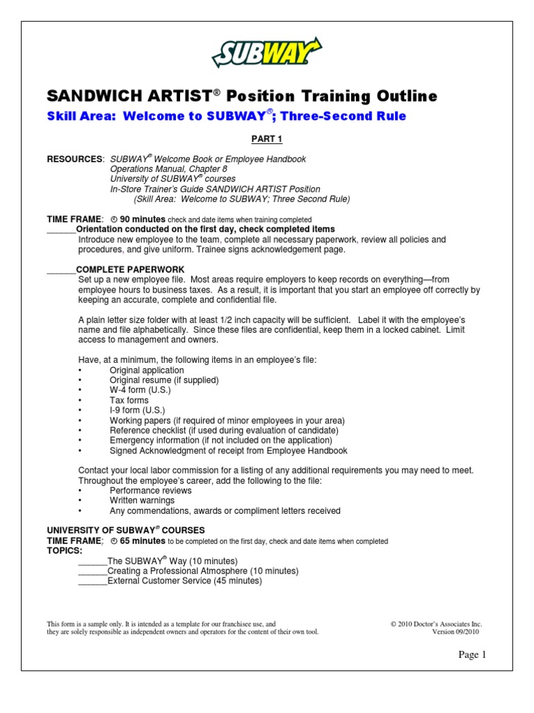 Sandwich Artist Training Outline1 Public Toilet Baking