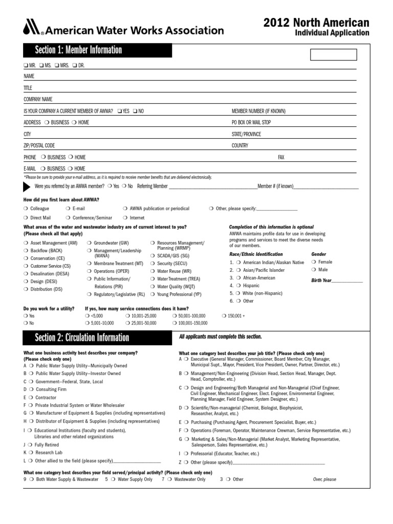 AWWA Membership Application Form | PDF | Payments | Fee