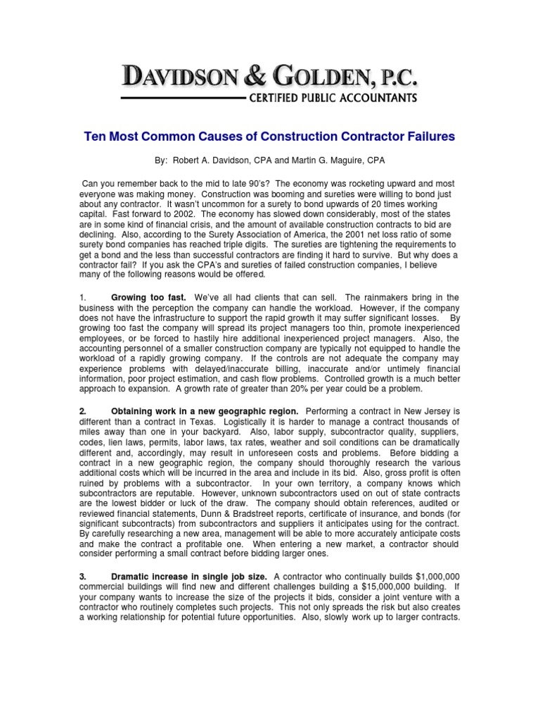 Causes of Contractor Failures PDF | PDF