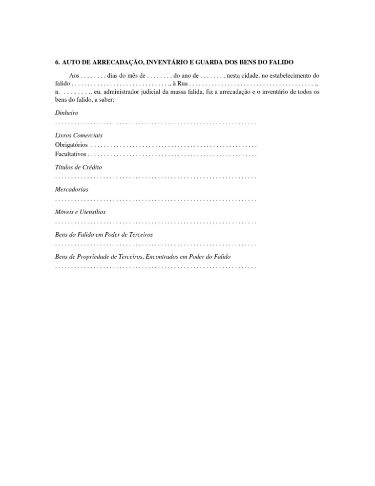 Auto de Arrecadação de Bens do Falido | PDF | Direito