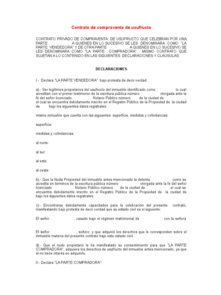 Contrato de Compraventa de Usufructo | PDF | Propiedad | Gobierno