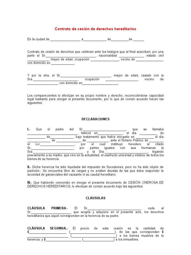 Contrato de Cesión de Derechos Hereditarios | PDF