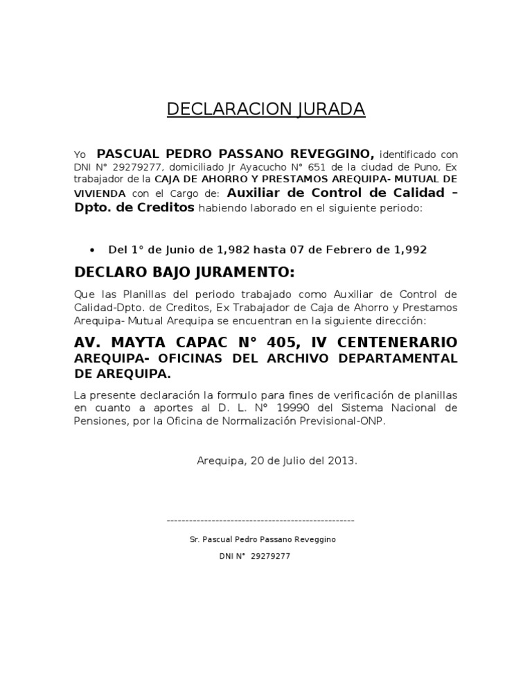 Declaración Jurada de Servicios ONP | PDF