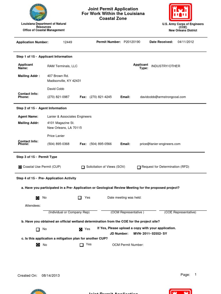 Louisiana Coastal Zone Permit Application | PDF | United States Army ...