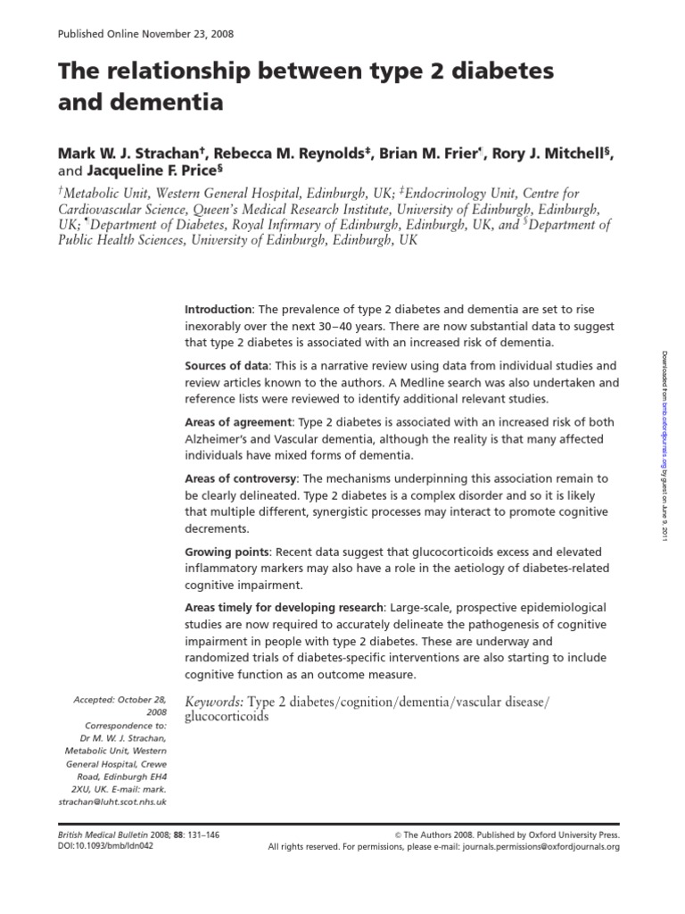 The Relationship Between Type 2 Diabetes and Dementia | PDF ...